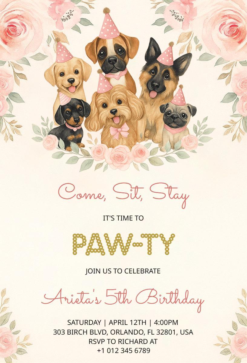 Paw-some Dog Birthday Party Celebration Invitation Template