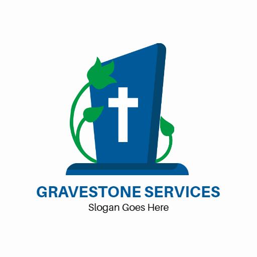 Peaceful Blue Gravestone Design with Green Ivy Logo Template