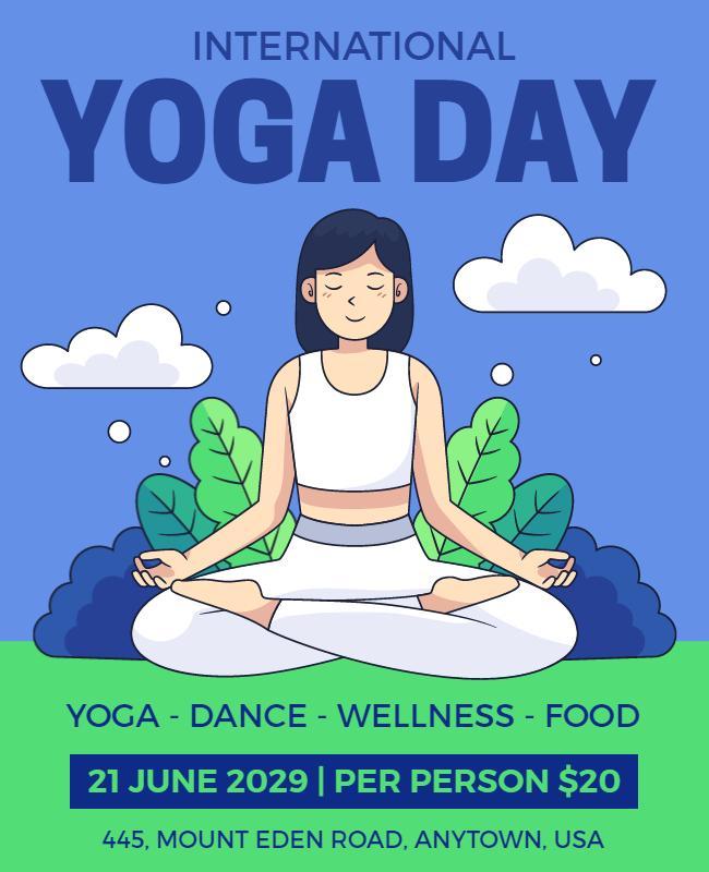 Peaceful Blue International Yoga Day Wellness Poster Template