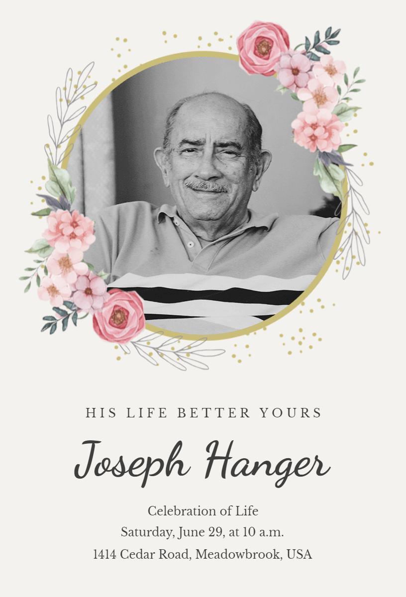 Peaceful Floral Celebration of Life Funeral Invitation Template