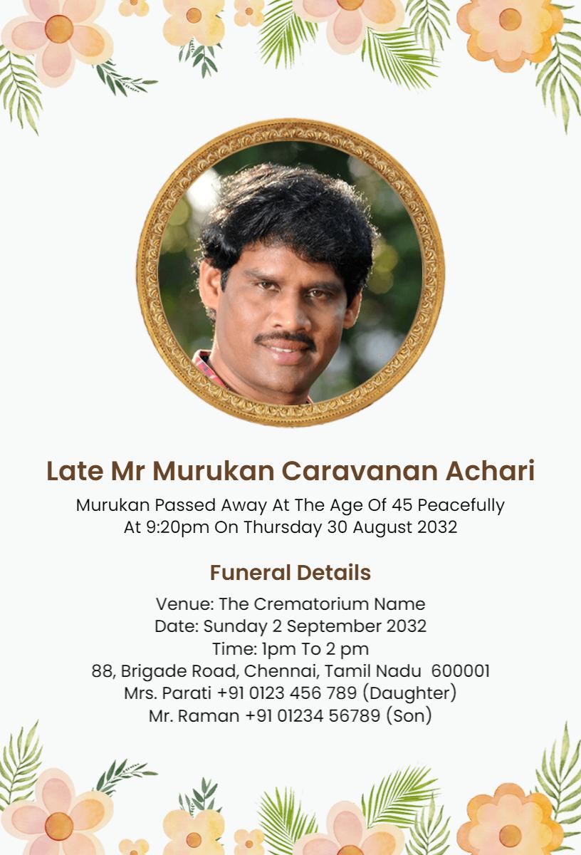 Peaceful Floral Memorial Service Funeral Invitation Template