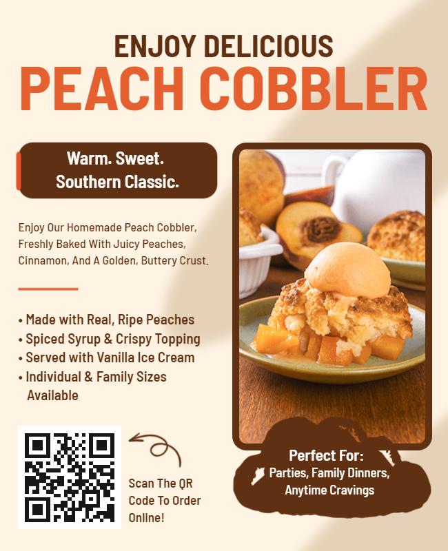 Peach Cobbler Dessert Promotion Flyer Template