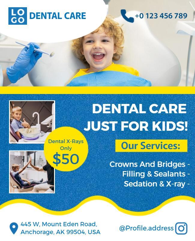 Cheerful Blue Dental Care Services for Kids Flyer Template