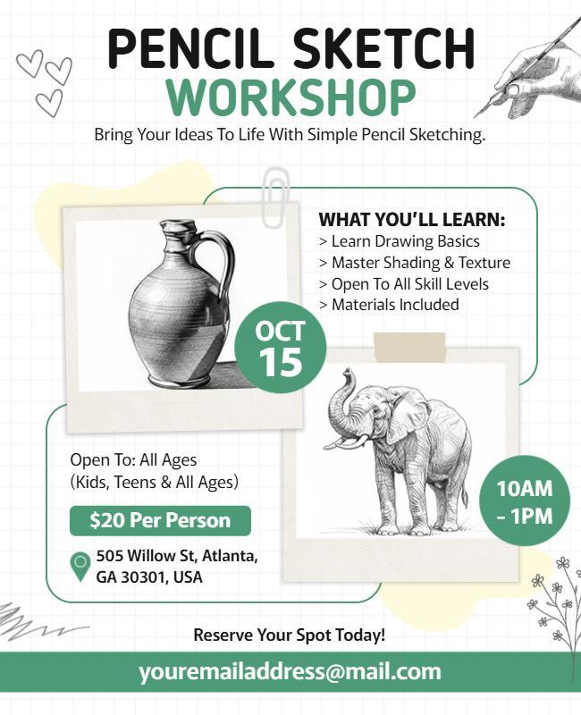 Pencil Sketch Art Workshop Flyer Template