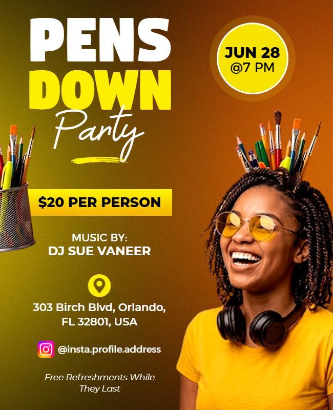 Pens Down Party Flyer Template