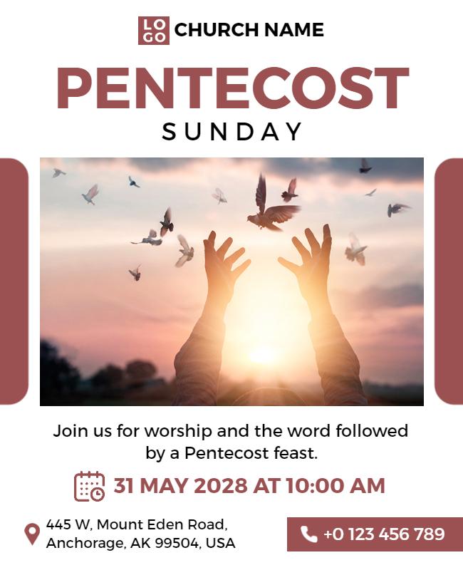 Pentecost Sunday Church Worship Event Flyer Template