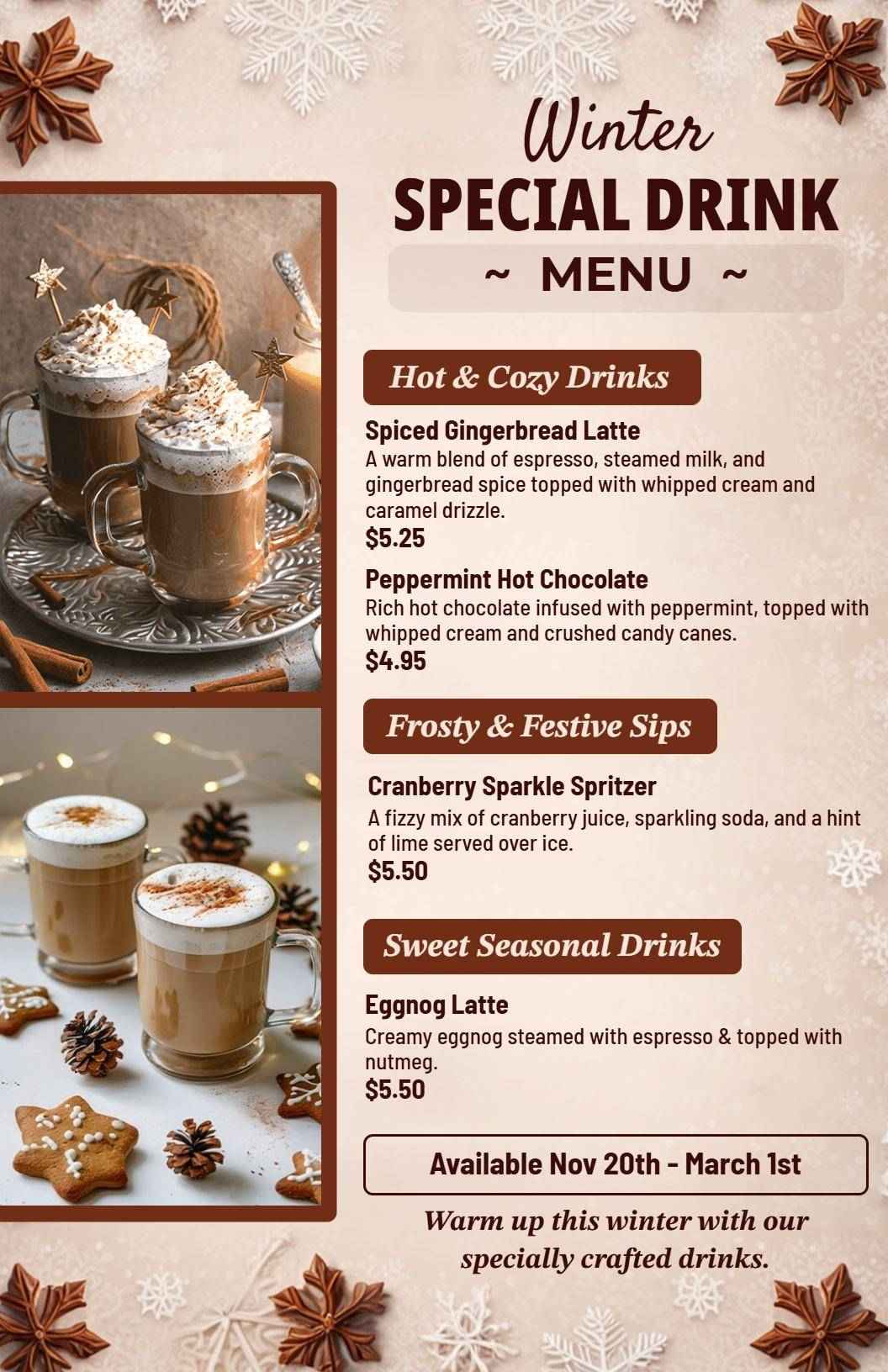 Peppermint Chocolate Winter Specials Drink Menu Template