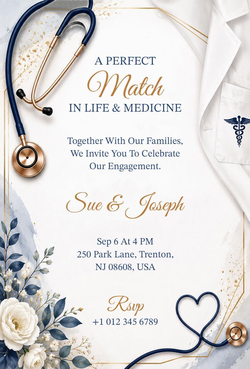 Perfect Match Life Medicine Engagement Celebration Invitation Template