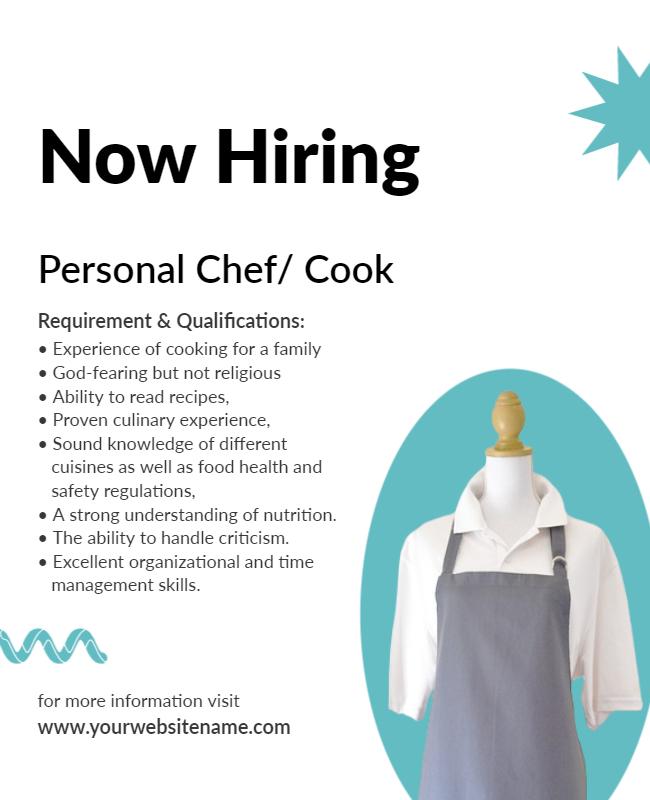 Personal Chef Hiring Opportunity Flyer Template