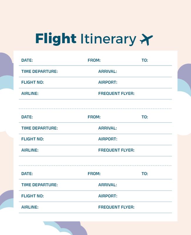 Personal Flight Itinerary Planning Flyer Template