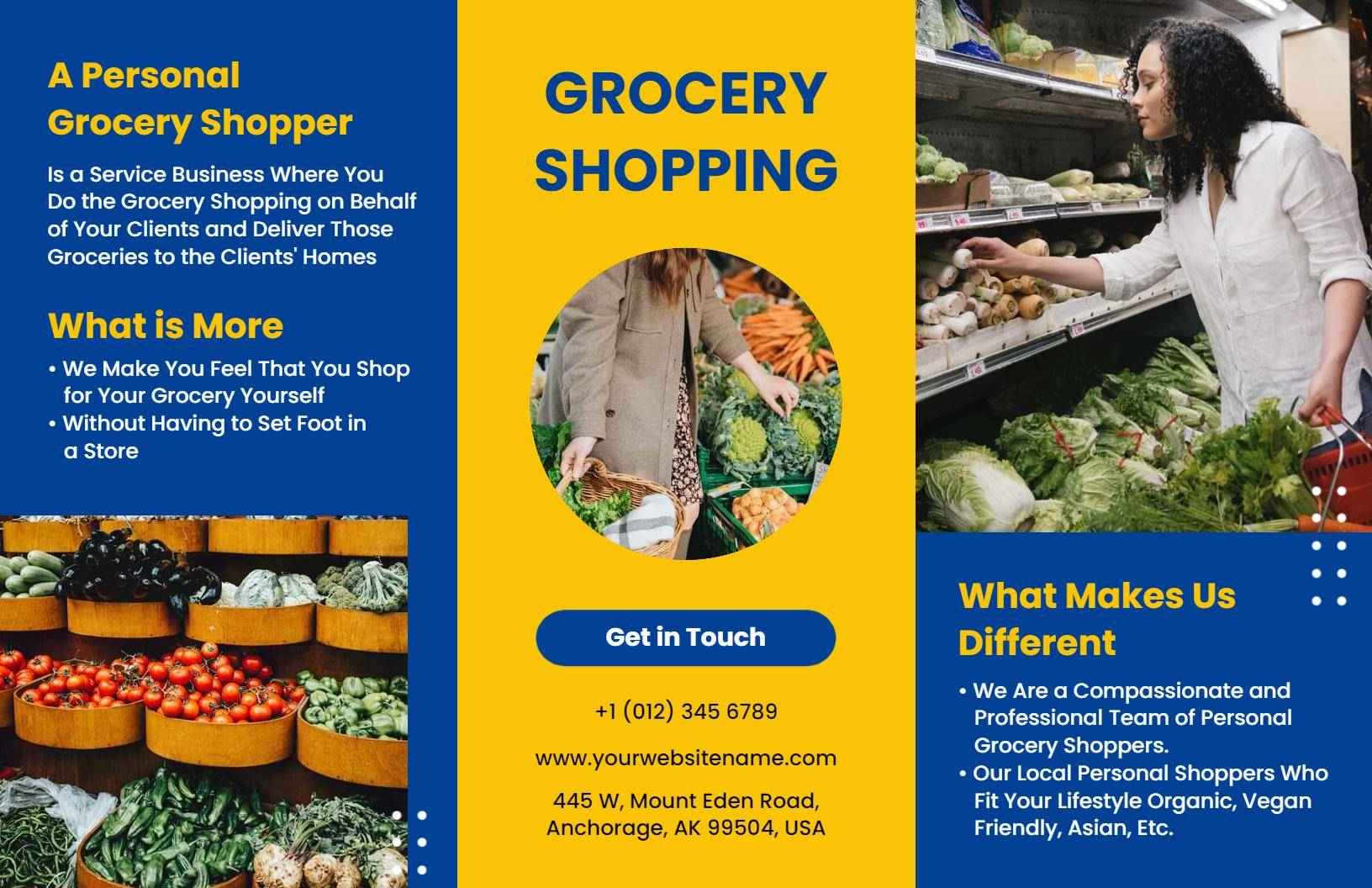 Personal Grocery Shopping Services and Benefits Brochure Template