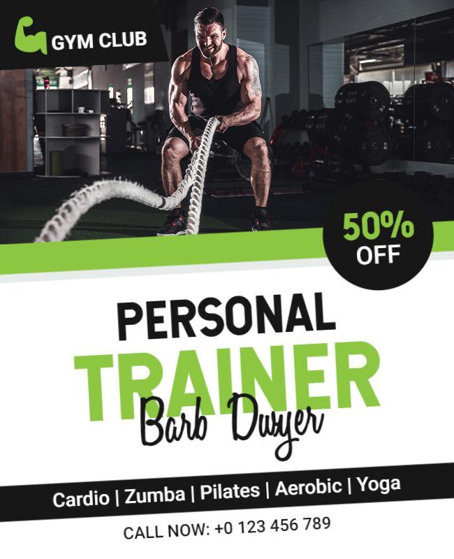 Green Dynamic Gym Personal Trainer Discount Flyer Template