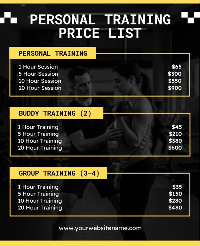Personal Training Price List Menu Poster Template