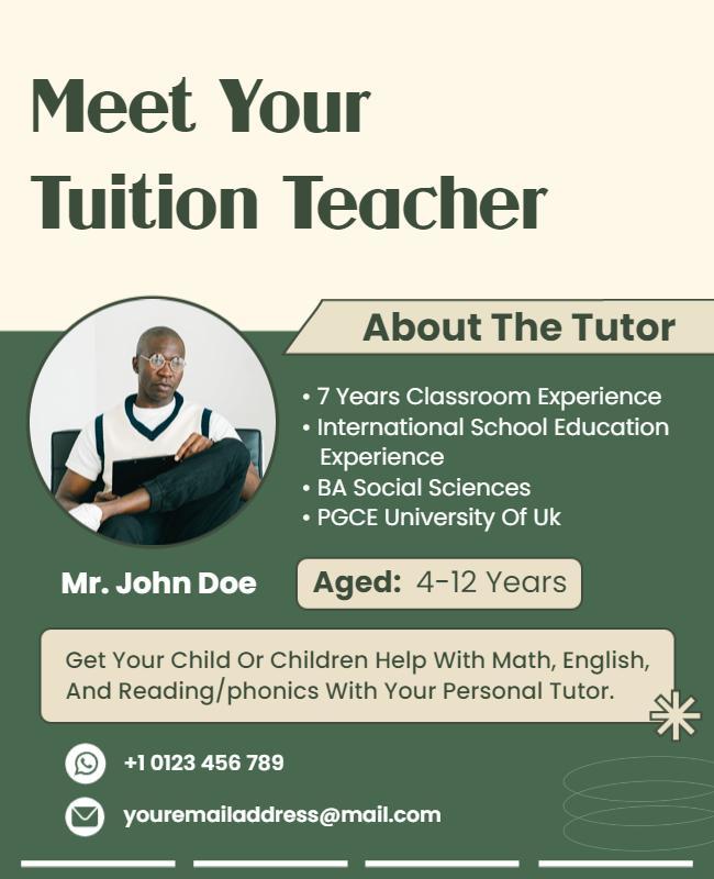 Personal Tutor Introduction and Services Flyer Template