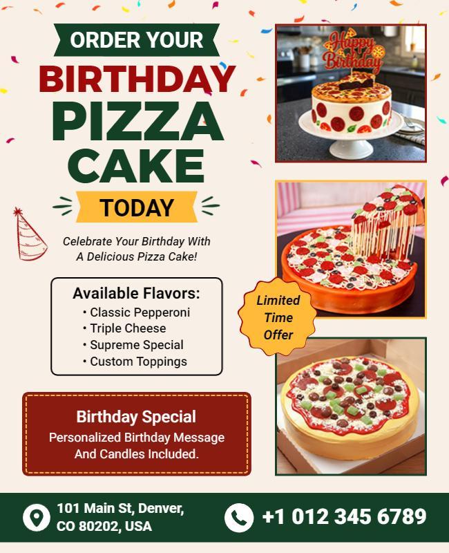 Personalized Birthday Pizza Cake Promotion Flyer Template