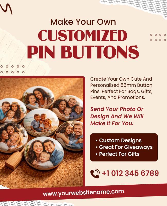 Personalized Custom Pin Buttons Promotional Flyer Template