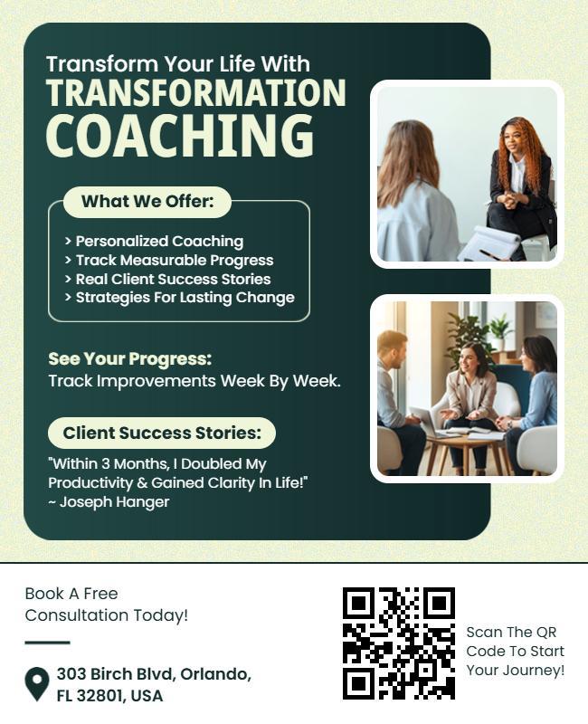 Personalized Transformation Coaching Services Flyer Template