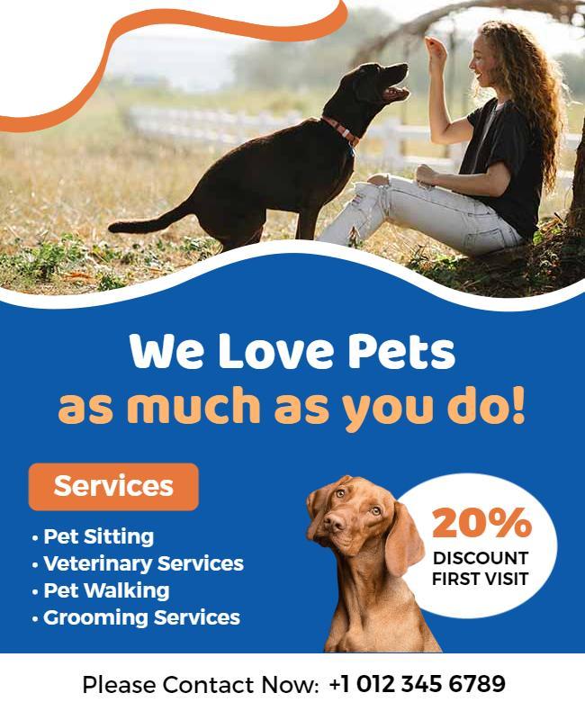 Friendly Blue Pet Care Services Discount Flyer Template