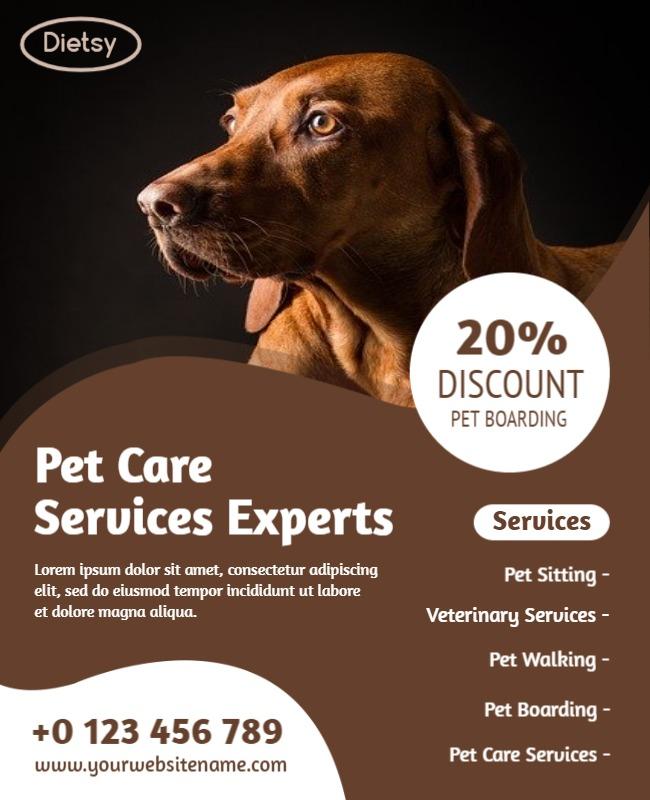 Warm Brown Pet Care Services Experts Discount Flyer Template