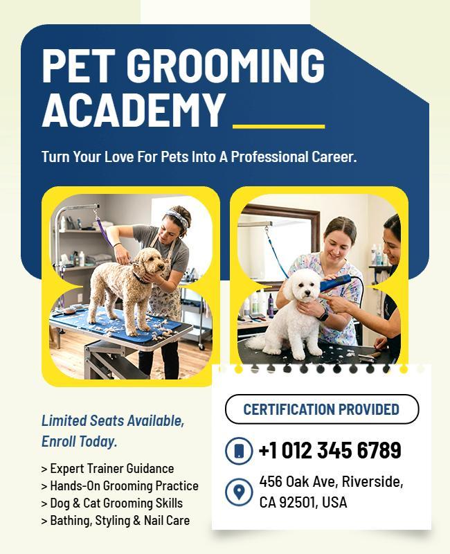 Pet Grooming Academy Training Certification Poster Template