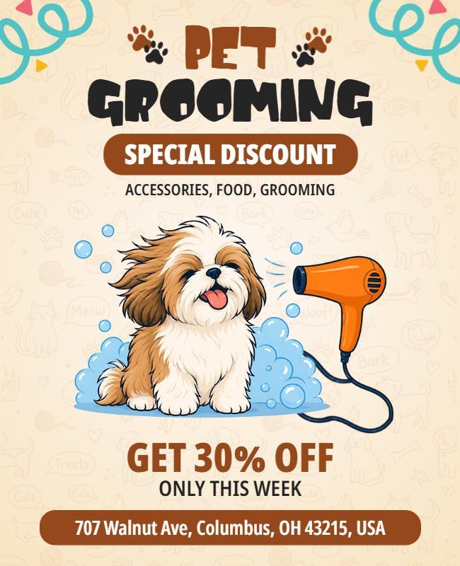 Pet Grooming Special Discount Poster Template