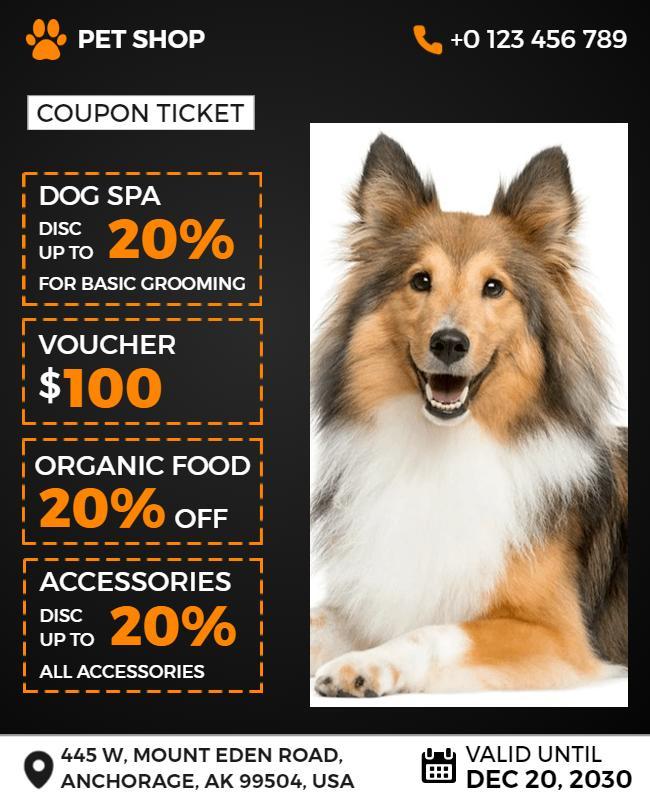 Pet Shop Discount Coupon Flyer Template