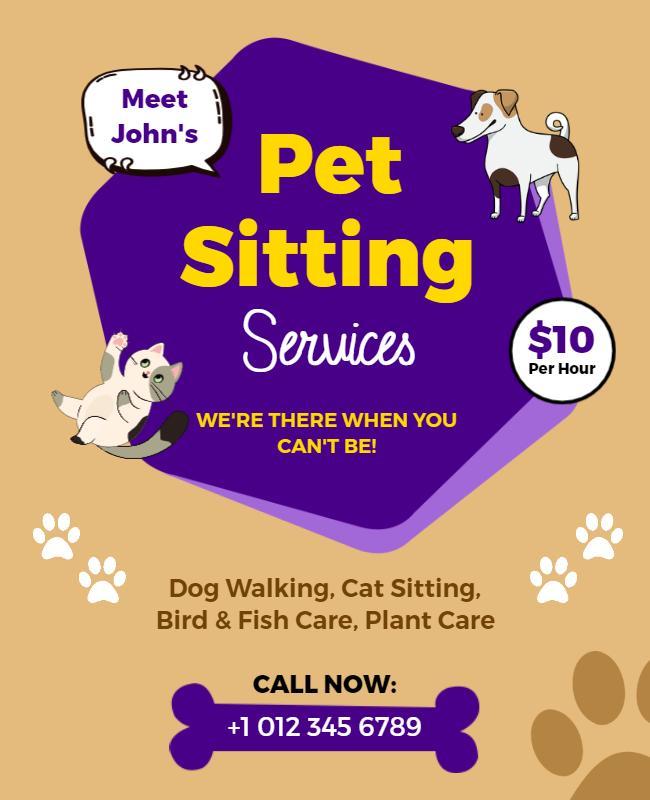 Playful Purple Pet Sitting Services with Cute Animals Flyer Template