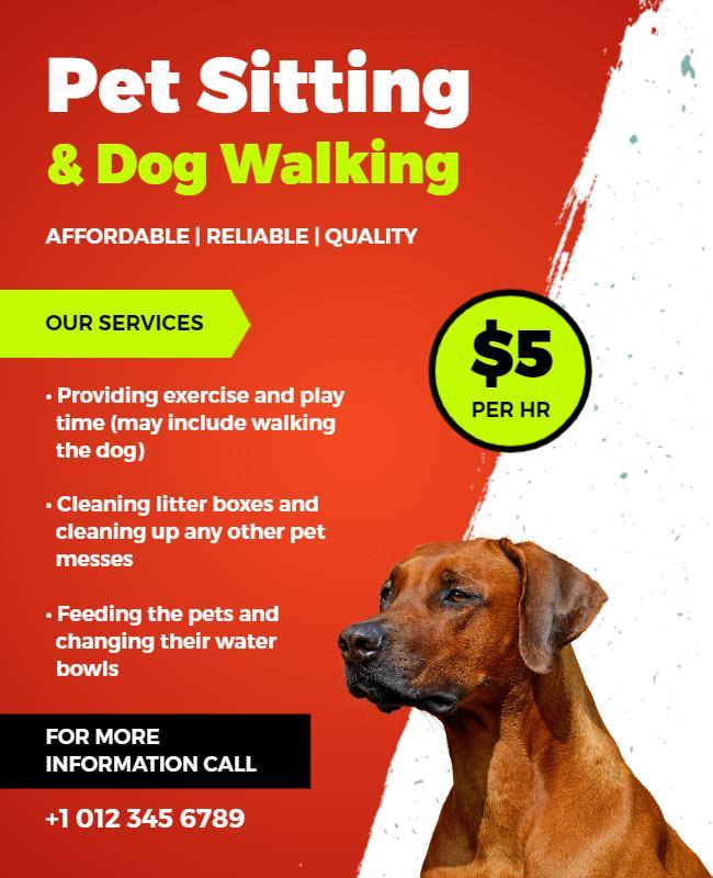 Vibrant Red Pet Sitting and Dog Walking Services Flyer Template