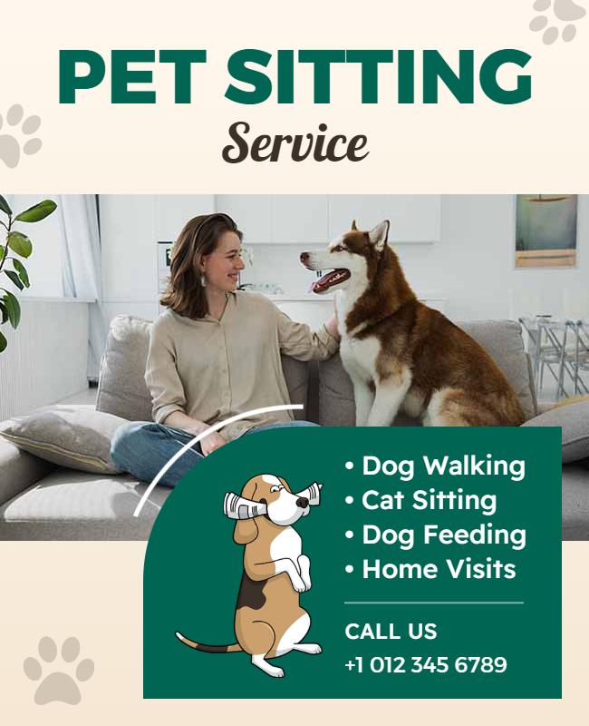 Friendly Green Pet Sitting Service Flyer Template