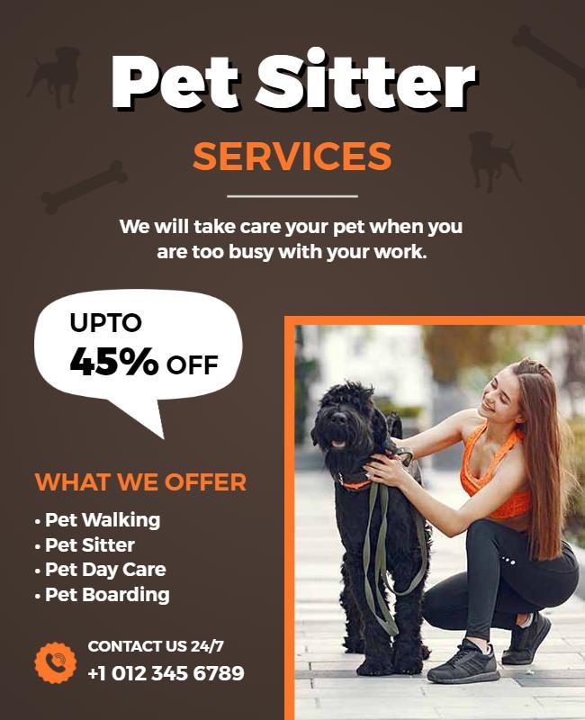 Brown Theme Pet Sitter Services Discount Flyer Template