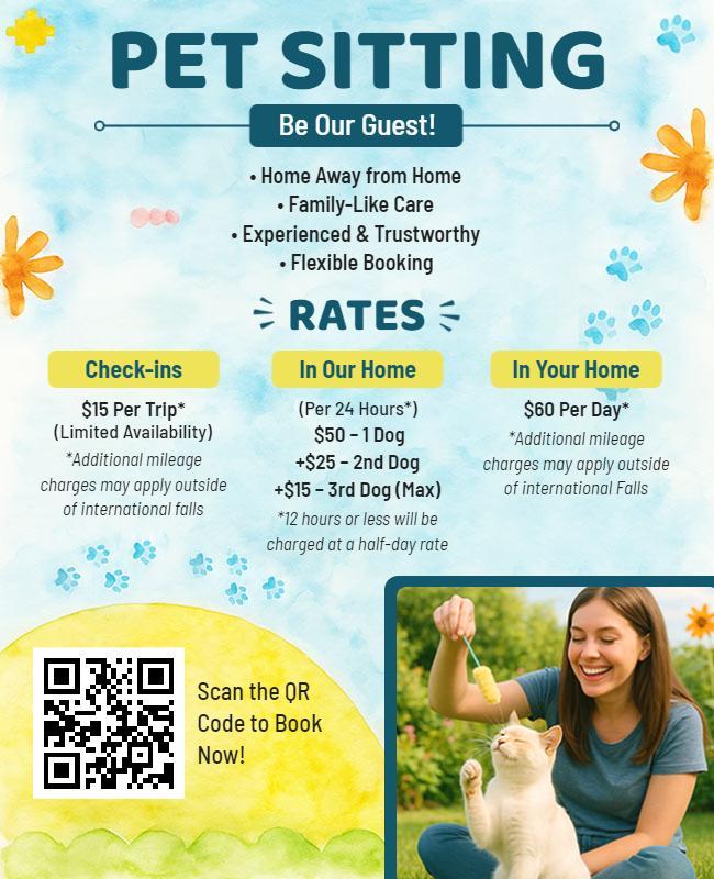 Pet Sitting Service Prices Flyer Template