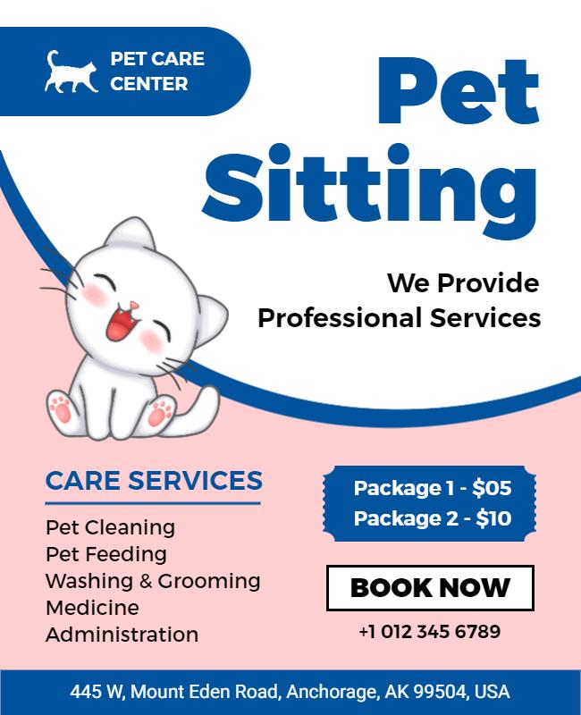 Pet Sitting Service Promotion Flyer Template