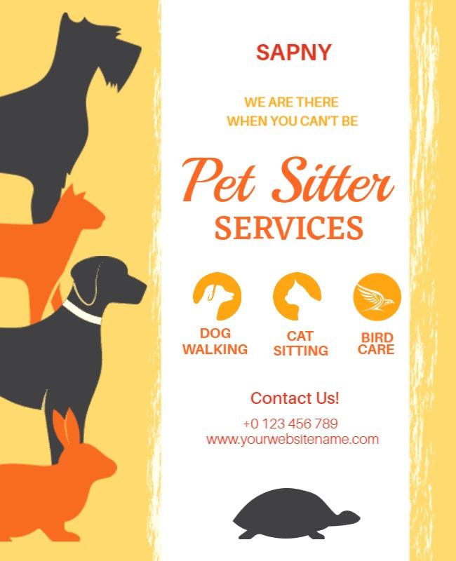 Playful Animal Illustration Pet Sitter Services Flyer Template