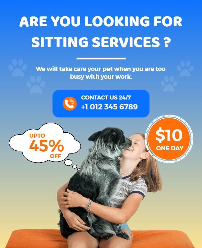 Pet Sitting Services Discount Promotional Flyer Template