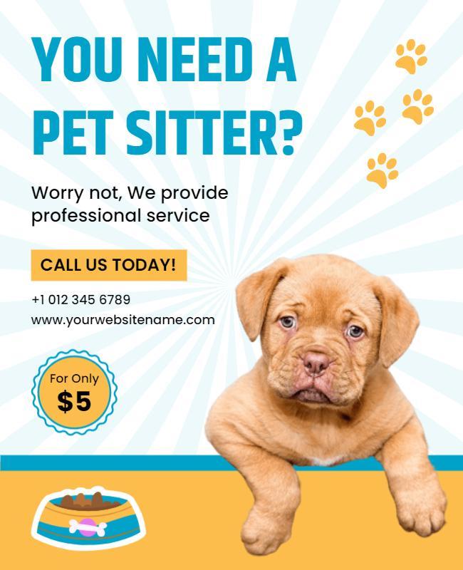 Playful Blue Pet Sitting Service Flyer Template