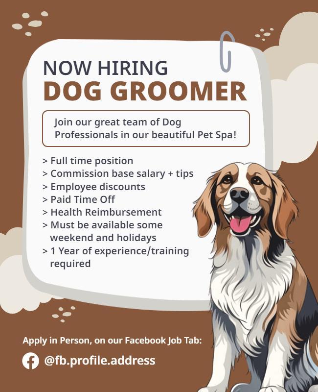 Pet Spa Dog Groomer Hiring Flyer Template