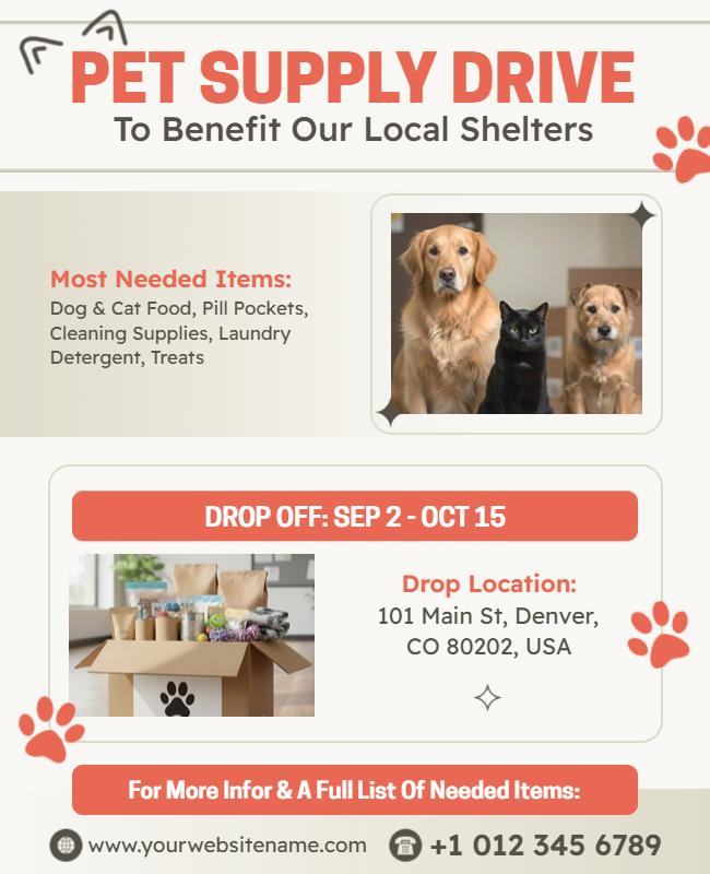 Pet Supply Drive Benefit for Local Shelters Flyer Template