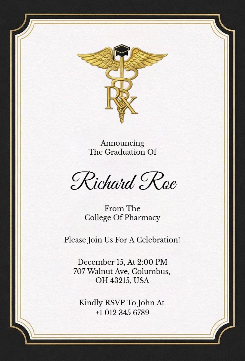 Pharmacy Nursing Graduation Celebration Elegant Invitation Template