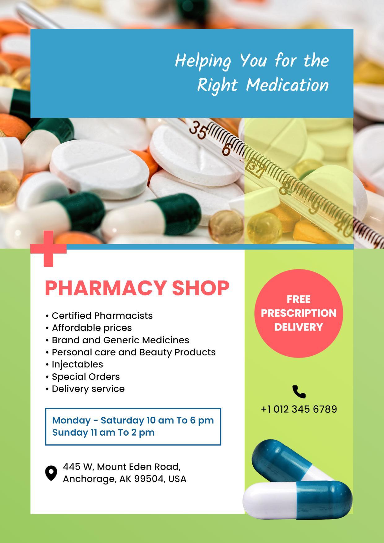 Pharmacy Services and Prescription Delivery A4 Flyer Template