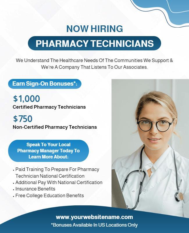 Pharmacy Technician Hiring Announcement Flyer Template