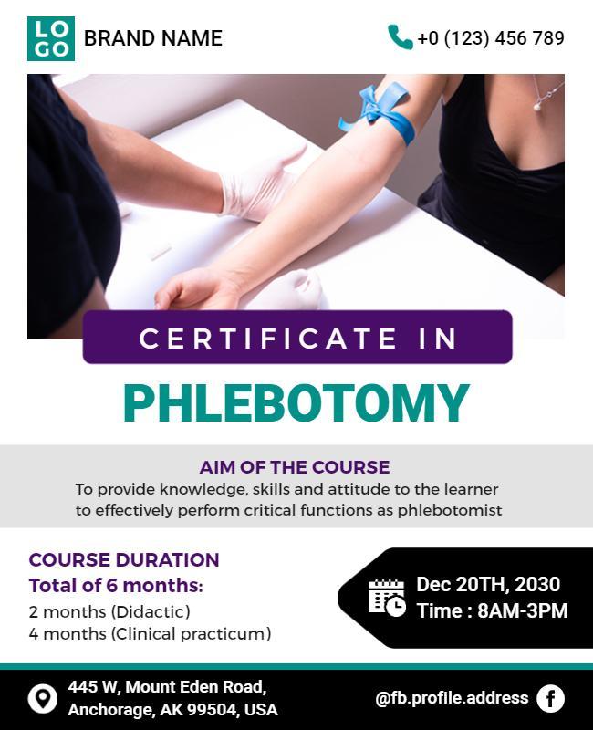 Phlebotomy Certification Course Invitation Flyer Template