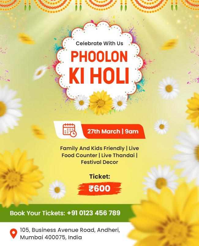 Phoolon Ki Holi Celebration Event Flyer Template