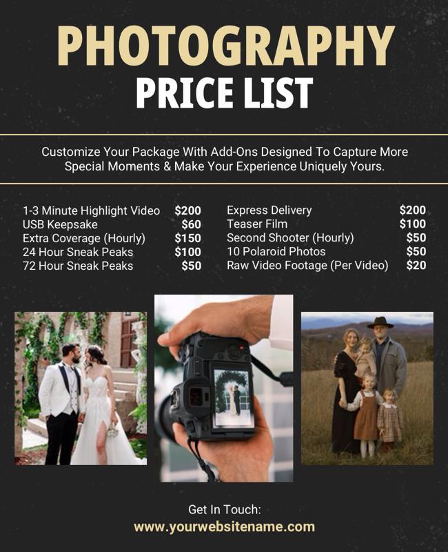 Photography Services Price List Menu Poster Template