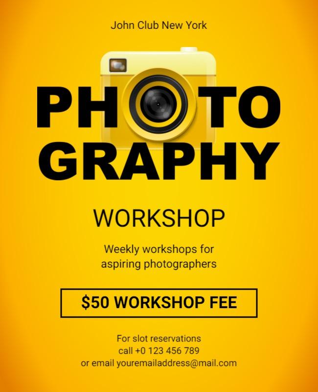 Bold Yellow Photography Workshop Invitation Flyer Template