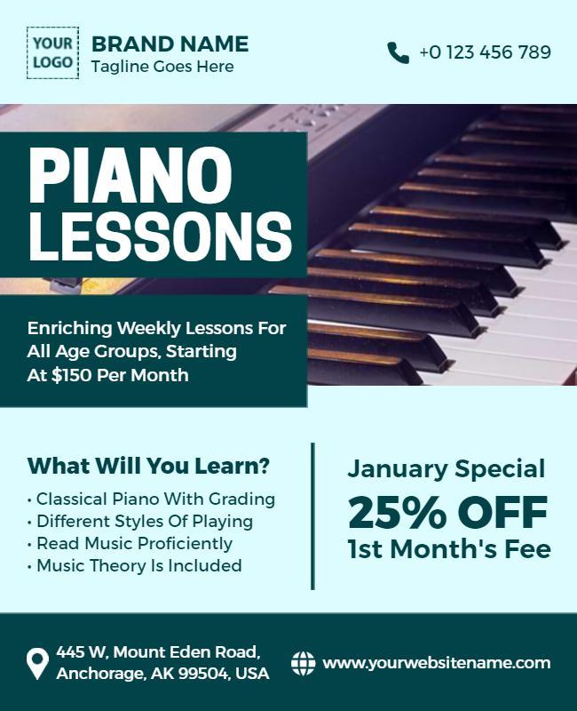 Piano Lessons Promotional Discount Flyer Template