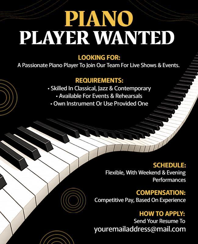 Piano Player Wanted Flyer Template