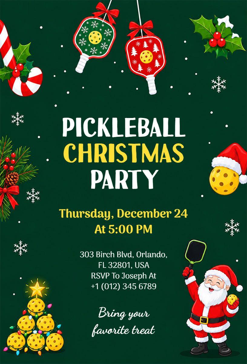 Pickleball Christmas Holiday Party Invitation Template