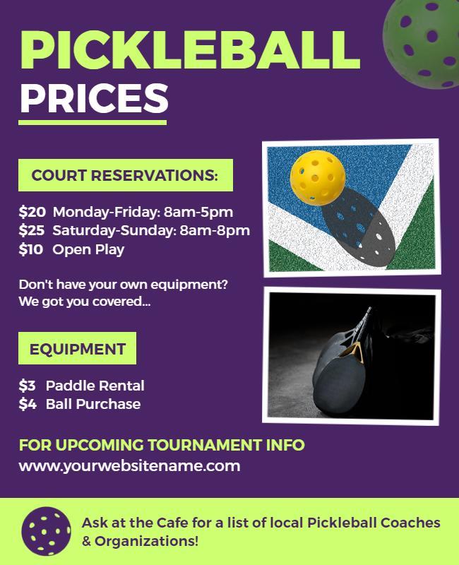 Pickleball Court Reservation Pricing Flyer Template