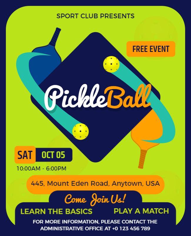 Pickleball Free Event Sports Club Flyer Template