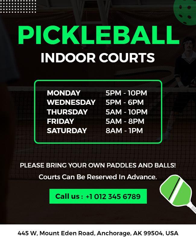 Pickleball Indoor Courts Reservation Flyer Template